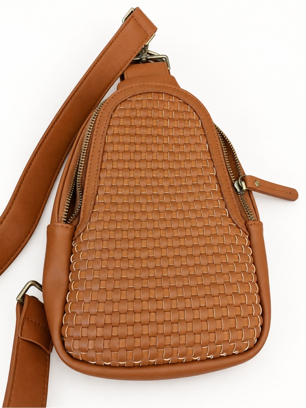 Anthropologie Woven Cognac Brown Sling Crossbody Shoulder Bag
